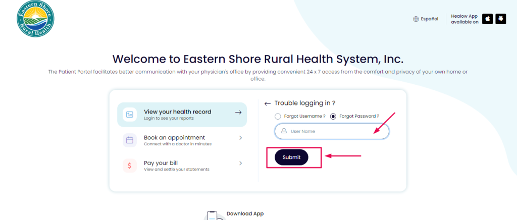 Eastern Shore Rural Health Patient Portal
