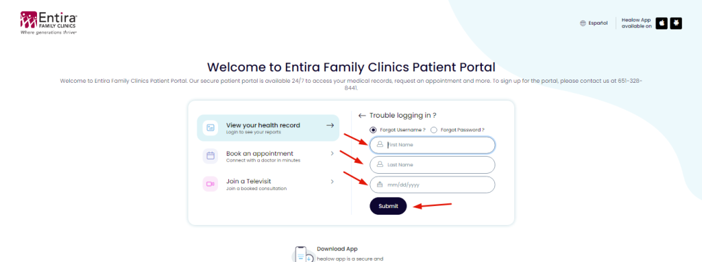 Entira Family Clinics Patient Portal