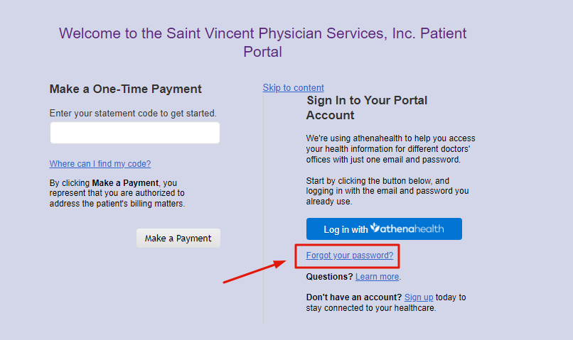 SVH Patient Portal Reset Password