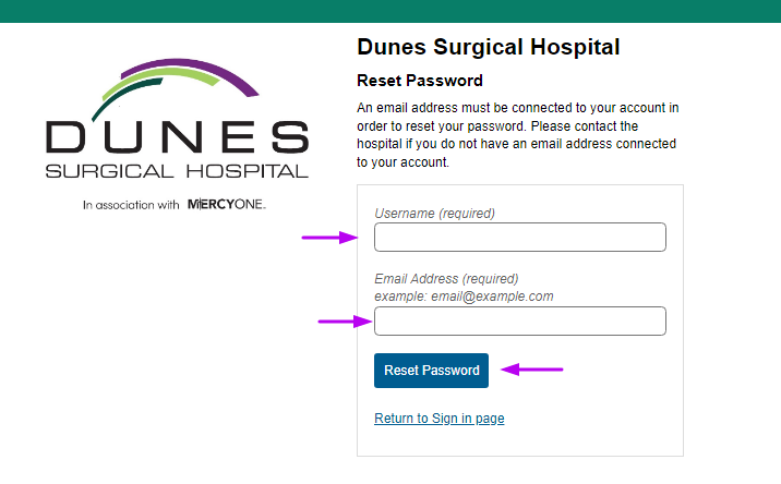 Dunes Surgical Hospital Patient Portal