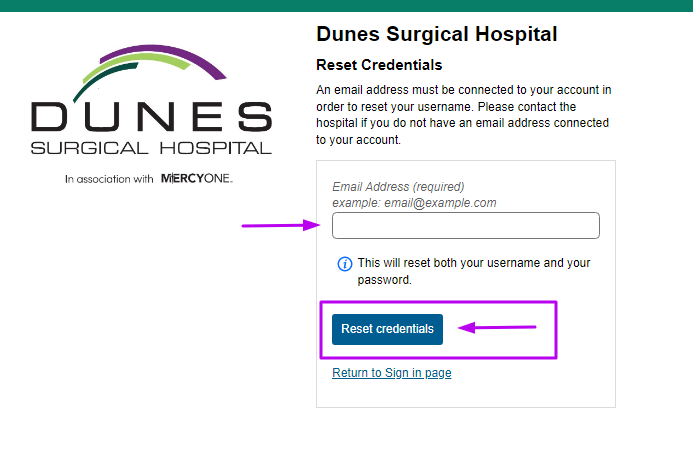 Dunes Surgical Hospital Patient Portal