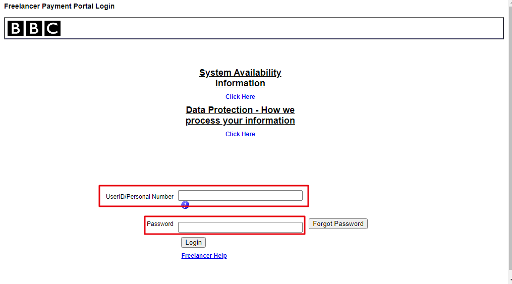 BBC Freelancer Portal Payment Login