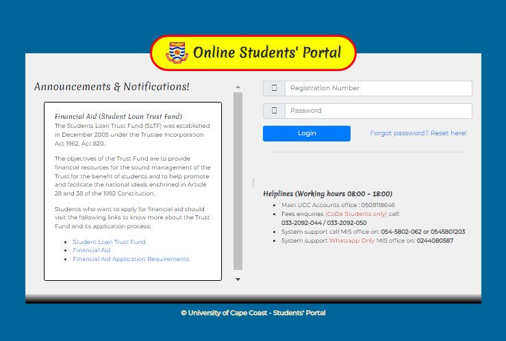 UCC Students Portal Login