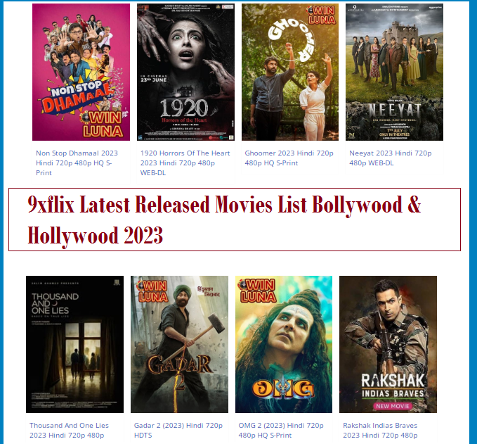 9xflix Latest Released Movies List Bollywood & Hollywood 2023