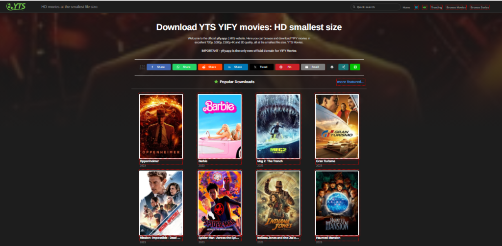 Popular YTS Movies Downloads